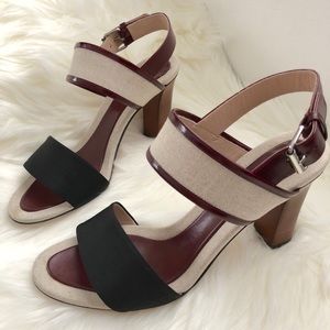 CELINE Leather Trimmed Canvas Sandals